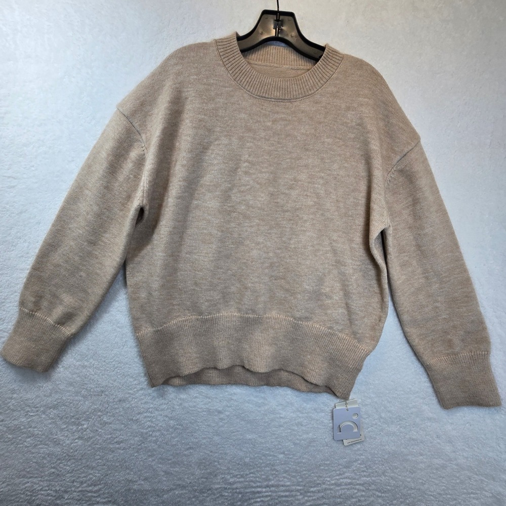 Commense Womens Sweater Small Beige‎ Oversize Knit Pullover Minimalist Capsule